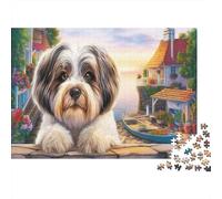 Jigsaw Puzzle for Adults 1000 Pieces Shih Tzu by Seaside Village Impossible Difficult Challenging Men Women, Pet Home Decoration 70x50cm/1000pcs