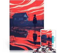 Jigsaw Puzzle for Adults 1000 Pieces Silhouette in Red Sunset Entspannungsspiele mit passendem Poster und Quizblatt52x38cm