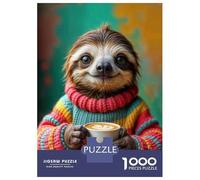 Jigsaw Puzzle for Adults 1000 Pieces Sloth in Sweater Holding Coffee Cup Puzzle for Adults Relax Games Perfect Decoration Difficult And Challenge 70x50cm/1000pcs