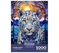 Jigsaw Puzzle for Adults 1000 Pieces Snow Leopard Stained Glass Jigsaw Puzzle Relaxing Games Difficult Challenge Unique Gifts for Birthday And Christmas 38x26cm/1000pcs