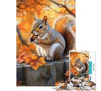 Jigsaw Puzzle for Adults 1000 Pieces Squirrel Eating Nut in Autumn Fun at Home Activities, Improve Memory Relax Games for Ages 14 And over (38x52cm)