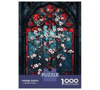 Jigsaw Puzzle for Adults 1000 Pieces Stained Glass Cherry Blossom Jigsaws for Adults Toy Wall Decor Improve Memory for Is Ideal As A Gift 38x26cm/1000pcs