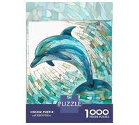 Jigsaw Puzzle for Adults 1000 Pieces Stained Glass Dolphin Jigsaw Puzzle Brain Teaser Game Stress Reliever Birthday And Unique Gifts 52x38cm/1000pcs