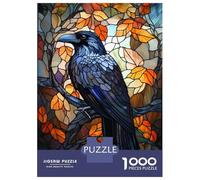 Jigsaw Puzzle for Adults 1000 Pieces Stained Glass Raven Art-1 Puzzles for Adults Relax Games Pattern Assembly for Is Ideal As A Gift 38x26cm/1000pcs