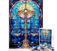 Jigsaw Puzzle for Adults 1000 Pieces Stained Glass Scales of Justice Practical Game Wall Decoration DIY Toys Suitable for Desktop Decoration (38x52cm)