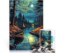 Jigsaw Puzzle for Adults 1000 Pieces Starry Night Lake Intellektuelles Spiel Einzigartige Geburtstags- und Geschenkideen52x38cm