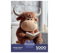 Jigsaw Puzzle for Adults 1000 Pieces Stuffed Bull Reading on Toilet Jigsaw Puzzle Relax Games Precision Cutting Parent-child Interaction 38x26cm/1000pcs