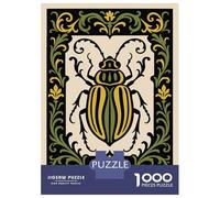 Jigsaw Puzzle for Adults 1000 Pieces Stylized Beetle with Floral Border Teenager Puzzles DIY Toys Precision Cutting Difficult And Challenge 38x26cm/1000pcs