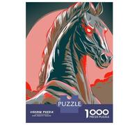 Jigsaw Puzzle for Adults 1000 Pieces Stylized Horse with Glowing Red Eyes Adult Jigsaw Puzzle Hands-on Game Pattern Assembly Unique Gifts for Birthday And Christmas 70x50cm/1000pcs