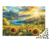 Jigsaw Puzzle for Adults 1000 Pieces Sunflower Field by Alpine Lake Impossible Difficult Challenging Men Women, Scenery Home Decoration 38x26cm/1000pcs