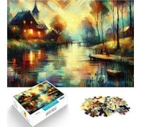 Jigsaw Puzzle for Adults 1000 Pieces Sunset Village by the Lake Denkspiel Einzigartige Geburtstags- und Geschenkideen52x38cm