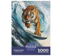 Jigsaw Puzzle for Adults 1000 Pieces Surfing Tiger Surfer Wave Jigsaw Puzzle Relaxing Games Difficult Challenge Unique Gifts for Birthday And Christmas 38x26cm/1000pcs