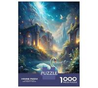 Jigsaw Puzzle for Adults 1000 Pieces Swan in Fantasy Landscape with Ruins Puzzle for Adults Relaxing Games For Family Fun Difficult And Challenge 52x38cm/1000pcs