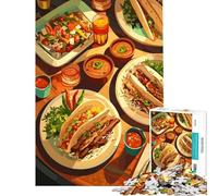 Jigsaw Puzzle for Adults 1000 Pieces Tacos And Salsa Feast Illustration Relax Games for Educational Game Challenge Toy Birthday Gifts Wall Decoration (size 38x52cm)