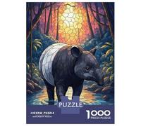 Jigsaw Puzzle for Adults 1000 Pieces Tapir in Water Stained Glass Style Adult Jigsaw Puzzle Hands-on Game Pattern Assembly Unique Gifts for Birthday And Christmas 38x26cm/1000pcs