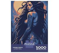 Jigsaw Puzzle for Adults 1000 Pieces Tattoed Woman with Moon Jigsaw Puzzle Relaxing Games Difficult Challenge Unique Gifts for Birthday And Christmas 38x26cm/1000pcs
