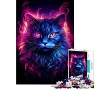 Jigsaw Puzzle for Adults 1000 Pieces Thunder Style Neon Cat Brain Teaser Game Addictive Toys to Cultivate Patience Gifts Ideas Perfect Decoration (Size 38x52cm)