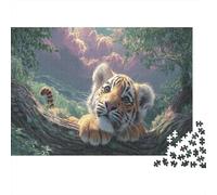 Jigsaw Puzzle for Adults 1000 Pieces Tiger Cub on Tree Branch Impossible Difficult Challenging Men Women, Wildlife Home Decoration 70x50cm/1000pcs
