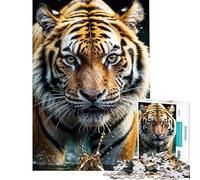 Jigsaw Puzzle for Adults 1000 Pieces Tiger in Water Splash Gold Educational Challenge Hand Speed Race DIY Toys for And 14 Years And over (38x26cm)