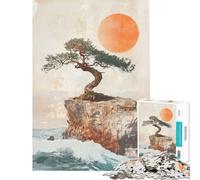 Jigsaw Puzzle for Adults 1000 Pieces Traditional Bonsai Tree on Cliff Brain Teaser Game Challenging Game Toys Funny Gifts Staycation Kill Time (size 50x75cm)