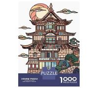 Jigsaw Puzzle for Adults 1000 Pieces Traditional Japanese Building with Sun And Clouds Jigsaw Puzzle Brain Teaser Game For Family Fun Parent-child Interaction 38x26cm/1000pcs