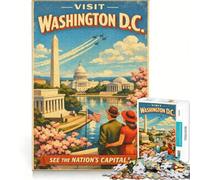Jigsaw Puzzle for Adults 1000 Pieces Travel Poster Washington DC, Relaxing Games, Birthday Present, Christmas Birthday Gifts 38x52cm