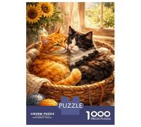 Jigsaw Puzzle for Adults 1000 Pieces, Two Cats Cuddled in A Basket Artwork, Mindfulness Activity, Festive Season Fun, Premium Thick Cardboard, 70x50cm/1000pcs