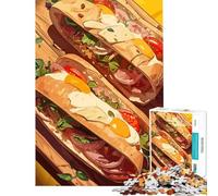 Jigsaw Puzzle for Adults 1000 Pieces Two Delicious Sandwiches on Wooden Board Brain Teaser Game Challenging Game Toys Funny Gifts Staycation Kill Time (size 38x52cm)