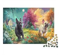 Jigsaw Puzzle for Adults 1000 Pieces Two French Bulldogs Run through Meadows, Educational Games Home Decoration Pet Great Gift Adult 52x38cm/1000pcs