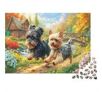 Jigsaw Puzzle for Adults 1000 Pieces Two Yorkies Running Impossible Difficult Challenging Men Women, Pet Home Decoration 38x26cm/1000pcs