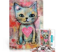 Jigsaw Puzzle for Adults 1000 Pieces Valentine Cat with Loving Heart Mixed Media Game Toys deal as gifts for the whole family 50x70cm