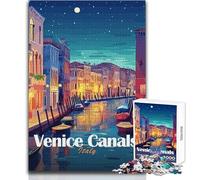 Jigsaw Puzzle for Adults 1000 Pieces Venice Canals Italy Night Beautiful Design Game A Work of Art Gift For Birthdays Size 50x75cm