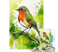 Jigsaw Puzzle for Adults 1000 Pieces Watercolor Robin on Branch Educational Game Learning Educational Toys Great Gifts And Toys for The Whole Family (Size 38x52cm)