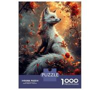 Jigsaw Puzzle for Adults 1000 Pieces White Fox in Rose Garden Jigsaw Puzzle Brain Teaser Game For Family Fun Parent-child Interaction 70x50cm/1000pcs