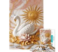Jigsaw Puzzle for Adults 1000 Pieces White Swan ﹨u Sun Decor Educational Game Learning Educational Toys Great Gifts And Toys for The Whole Family (Size 38x52cm)