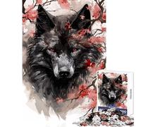 Jigsaw Puzzle for Adults 1000 Pieces Wolf Cherry Blossom Anti-Stress Toys Great Gift for Games Practical Game Decompressing Intellectual Size 38x26cm