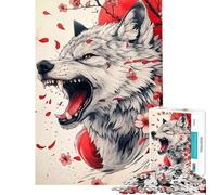 Jigsaw Puzzle for Adults 1000 Pieces Wolf with Cherry Blossoms And Red Moon Jigsaw Hands-on Game A Work of Art Unique Gifts for Birthday And Christmas (Size 38x52cm)
