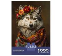 Jigsaw Puzzle for Adults 1000 Pieces Wolf with Flowers Teenager Puzzles Fun Games Analysis And Logic Difficult And Challenge 38x26cm/1000pcs