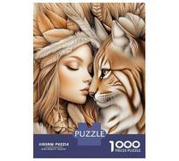 Jigsaw Puzzle for Adults 1000 Pieces Woman And Lynx Jigsaw Puzzle Brain Teaser Game Stress Reliever Birthday And Unique Gifts 52x38cm/1000pcs