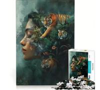 Jigsaw Puzzle for Adults 1000 Pieces Womans Face with Various Animals Relaxing Games Train Your Brain And Hands Unique Birthday And Gifts 38x52cm