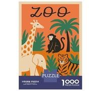 Jigsaw Puzzle for Adults 1000 Pieces, Zoo Animals Illustration Artwork, Indoor Entertainment, Christmas Family Activity, Durable Puzzle Pieces, 52x38cm/1000pcs
