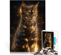 Jigsaw Puzzle for Adults 2000 Pieces Golden Glow Bengal Cat - Mystical Feline Art - Enchanted Cat Portrait Für Familienspaß Kunstwerk Geschenk70x100cm
