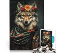 Jigsaw Puzzle for Adults 2000 Pieces Wolf with Flowers Stressabbau-Spielzeug Die Liebe zwischen Paaren stärken70x100cm