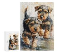 Jigsaw Puzzle for Adults 300 PCS 2 Airedale Puppys Playing Teenagers Puzzles Brain Teaser Game Analysis And Logic for Is Ideal As A Gift 300 PCS