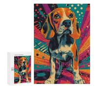 Jigsaw Puzzle for Adults 300 PCS Beagle in Retro Style Retro Pop Art Beagle Portrait Teenagers Puzzles Brain Teaser Game Analysis And Logic for Is Ideal As A Gift 300 PCS