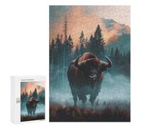 Jigsaw Puzzle for Adults 300 PCS Bison in Misty Forest Jigsaw Brain Teaser Game Precision Cutting Parent-child Interaction 300 PCS