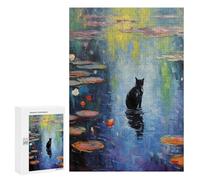 Jigsaw Puzzle for Adults 300 PCS BLACK Cat Monet WaterLily Jigsaw Brain Teaser Game Precision Cutting Parent-child Interaction 300 PCS