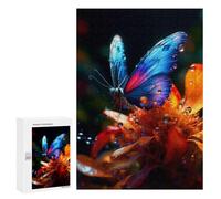Jigsaw Puzzle for Adults 300 PCS Blue Butterfly on Orange Flower Jigsaw for Adults Anti-Stress Toys Enhance Memory Birthday And Unique Gifts 300 PCS