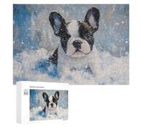 Jigsaw Puzzle for Adults 300 PCS Boston Terrier Puppy in Snow Painting Snowy Dog Decor Jigsaw Toy Wall Decor But Fun And Humorous Parent-child Interaction 300 PCS