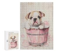 Jigsaw Puzzle for Adults 300 PCS Bulldog Puppy in Pink Tub Teenagers Puzzles Brain Teaser Game Analysis And Logic for Is Ideal As A Gift 300 PCS